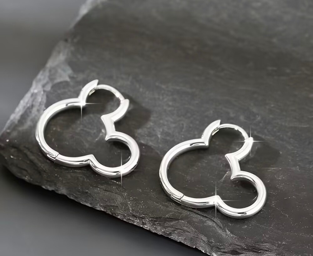 Mickey Mouse Silhouette Hoop Earrings Silver Tone Disney Inspired